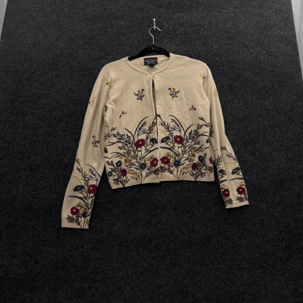 Carol Anderson Collection Vintage Floral Lambswool Angora Cardigan Cream Small